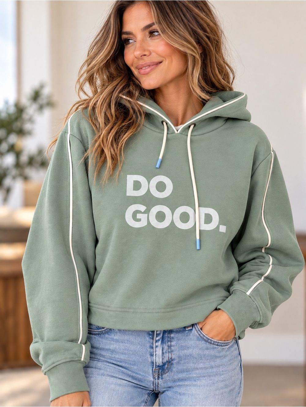 cotopaxi Sage Green DO GOOD. Hooded Pullover with Cream Trim